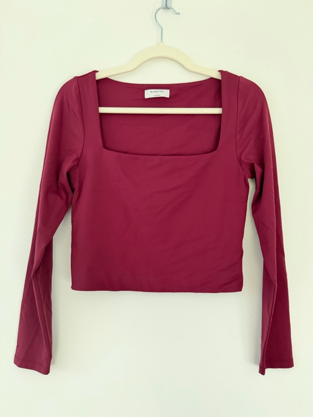 Aritzia Babaton Contour Square Neck Pink Long Sleeve Crop Top sz Large L
